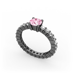Ranita Tamtur Yüzük - Pembe kuvars ve swarovski 925 ayar siyah rodyum kaplama gümüş yüzük #nir47j