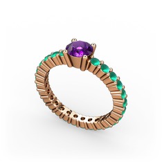 Ranita Tamtur Yüzük - Ametist ve kök zümrüt 8 ayar rose altın yüzük #ocv9zq