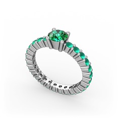 Ranita Tamtur Yüzük - Yeşil kuvars ve kök zümrüt 8 ayar beyaz altın yüzük #omzgq4