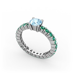 Akuamarin ve yeşil kuvars 14 ayar beyaz altın yüzük