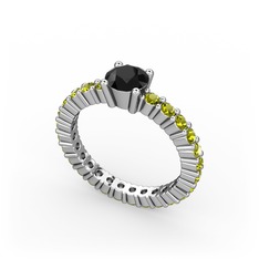 Siyah zirkon ve peridot 14 ayar beyaz altın yüzük