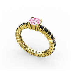 Ranita Tamtur Yüzük - Pembe kuvars ve siyah zirkon 8 ayar altın yüzük #pocv9y