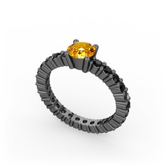 Ranita Tamtur Yüzük - Sitrin ve siyah zirkon 925 ayar siyah rodyum kaplama gümüş yüzük #ppeglc