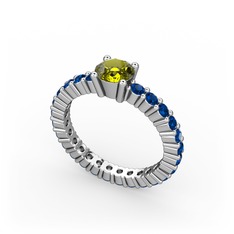 Ranita Tamtur Yüzük - Peridot ve lab safir 14 ayar beyaz altın yüzük #q85cc6