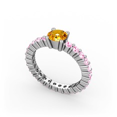 Sitrin ve pembe kuvars 14 ayar beyaz altın yüzük