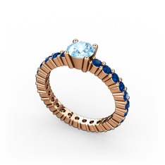 Ranita Tamtur Yüzük - Akuamarin ve lab safir 925 ayar rose altın kaplama gümüş yüzük #qtwr53