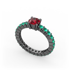 Ranita Tamtur Yüzük - Garnet ve kök zümrüt 925 ayar siyah rodyum kaplama gümüş yüzük #slho5l