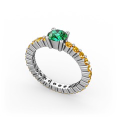 Yeşil kuvars ve sitrin 8 ayar beyaz altın yüzük