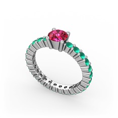 Ranita Tamtur Yüzük - Rodolit garnet ve kök zümrüt 8 ayar beyaz altın yüzük #u591uh