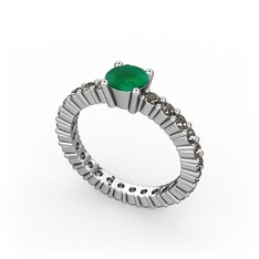 Ranita Tamtur Yüzük - Kök zümrüt ve dumanlı kuvars 8 ayar beyaz altın yüzük #wae4vj