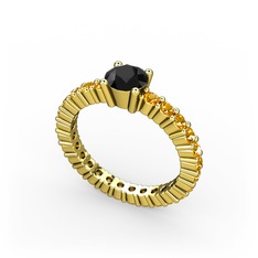 Ranita Tamtur Yüzük - Siyah zirkon ve sitrin 18 ayar altın yüzük #yk5a4k
