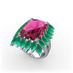 Paiva Yüzük - Rodolit garnet ve kök zümrüt 18 ayar beyaz altın yüzük #1009b4g