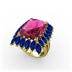 Rodolit garnet ve lab safir 18 ayar altın yüzük