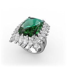 Paiva Yüzük - Yeşil kuvars ve swarovski 18 ayar beyaz altın yüzük #10x58ur