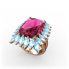 Rodolit garnet ve akuamarin 18 ayar rose altın yüzük