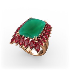Paiva Yüzük - Kök zümrüt ve garnet 14 ayar rose altın yüzük #11gmyly