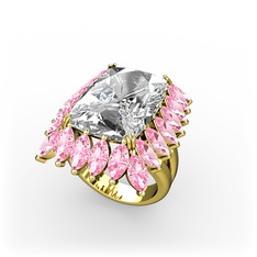 Swarovski ve pembe kuvars 14 ayar altın yüzük