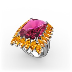 Paiva Yüzük - Rodolit garnet ve sitrin 925 ayar gümüş yüzük #1257hg3