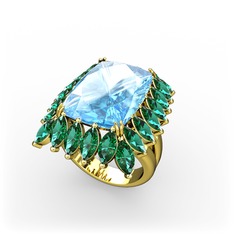 Akuamarin ve yeşil kuvars 8 ayar altın yüzük