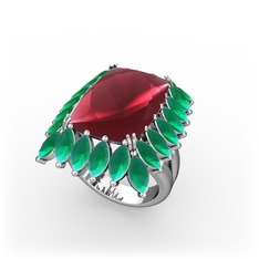 Paiva Yüzük - Kök yakut ve kök zümrüt 18 ayar beyaz altın yüzük #12b40gu