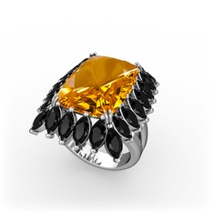 Paiva Yüzük - Sitrin ve siyah zirkon 8 ayar beyaz altın yüzük #12jssf6