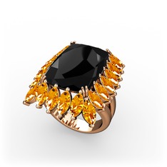 Paiva Yüzük - Siyah zirkon ve sitrin 925 ayar rose altın kaplama gümüş yüzük #134t8jp