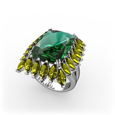 Yeşil kuvars ve peridot 18 ayar beyaz altın yüzük