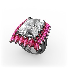 Paiva Yüzük - Swarovski ve rodolit garnet 925 ayar siyah rodyum kaplama gümüş yüzük #13qci4h