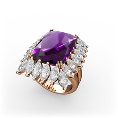 Paiva Yüzük - Ametist ve swarovski 18 ayar rose altın yüzük #14905gh