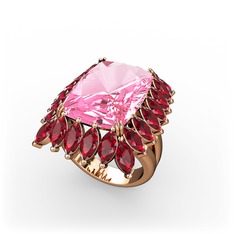 Paiva Yüzük - Pembe kuvars ve garnet 925 ayar rose altın kaplama gümüş yüzük #15yxdoj