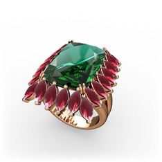 Yeşil kuvars ve kök yakut 8 ayar rose altın yüzük