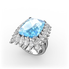 Paiva Yüzük - Akuamarin ve swarovski 8 ayar beyaz altın yüzük #17s2d9k