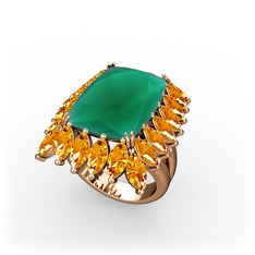 Paiva Yüzük - Kök zümrüt ve sitrin 925 ayar rose altın kaplama gümüş yüzük #181woy4