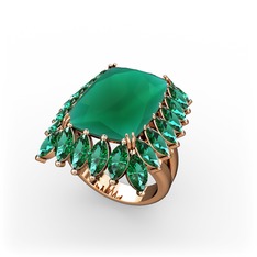 Paiva Yüzük - Kök zümrüt ve yeşil kuvars 18 ayar rose altın yüzük #186ty7j