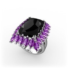 Paiva Yüzük - Siyah zirkon ve ametist 18 ayar beyaz altın yüzük #196whwt