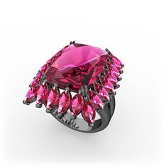 Rodolit garnet 925 ayar siyah rodyum kaplama gümüş yüzük