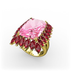 Pembe kuvars ve garnet 14 ayar altın yüzük