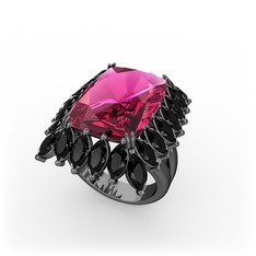 Paiva Yüzük - Rodolit garnet ve siyah zirkon 925 ayar siyah rodyum kaplama gümüş yüzük #1aqjzub