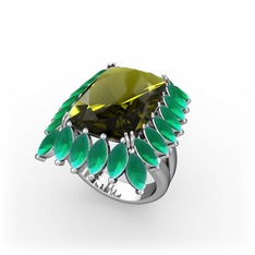 Paiva Yüzük - Peridot ve kök zümrüt 14 ayar beyaz altın yüzük #1c0w000