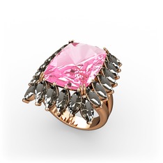 Pembe kuvars ve dumanlı kuvars 18 ayar rose altın yüzük