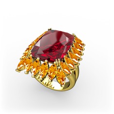 Garnet ve sitrin 18 ayar altın yüzük