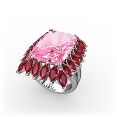 Pembe kuvars ve garnet 18 ayar beyaz altın yüzük