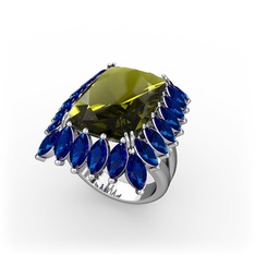 Peridot ve lab safir 8 ayar beyaz altın yüzük