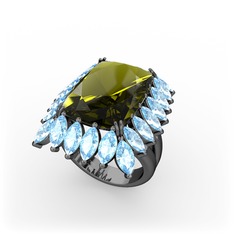 Peridot ve akuamarin 925 ayar siyah rodyum kaplama gümüş yüzük