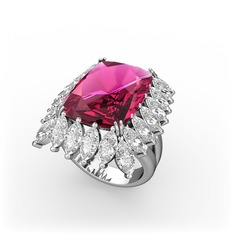 Rodolit garnet ve swarovski 18 ayar beyaz altın yüzük