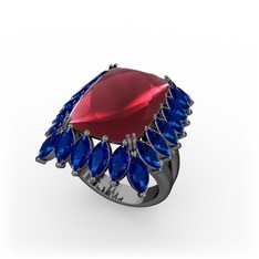 Paiva Yüzük - Kök yakut ve lab safir 925 ayar siyah rodyum kaplama gümüş yüzük #1fl13t0