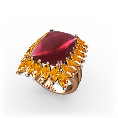 Paiva Yüzük - Kök yakut ve sitrin 14 ayar rose altın yüzük #1fv3rm4