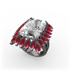 Paiva Yüzük - Swarovski ve kök yakut 925 ayar siyah rodyum kaplama gümüş yüzük #1gcymh6