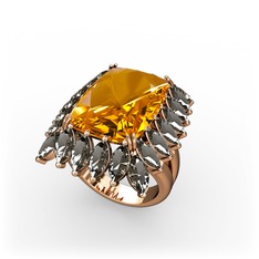 Sitrin ve dumanlı kuvars 925 ayar rose altın kaplama gümüş yüzük