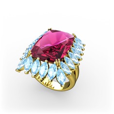 Rodolit garnet ve akuamarin 925 ayar altın kaplama gümüş yüzük